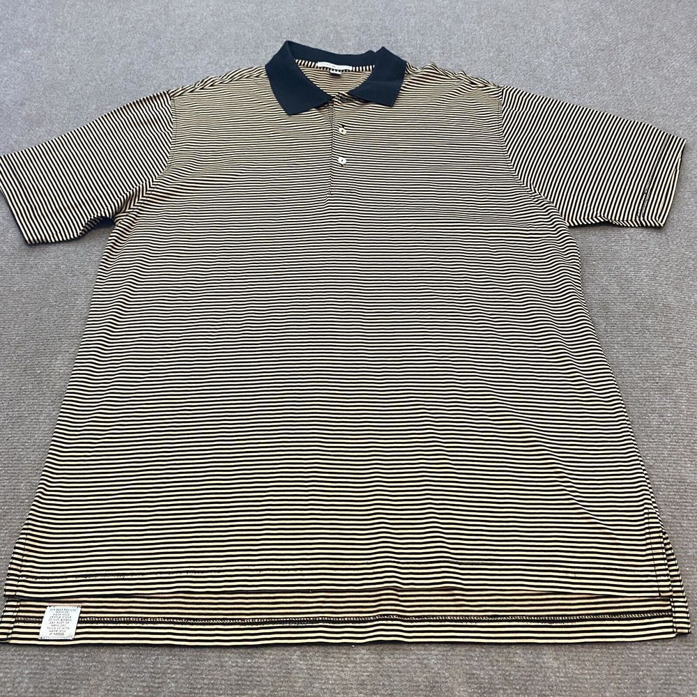 Peter Millar Polo Shirt Mens Large Black Striped Cotton Casual Golfer Logo